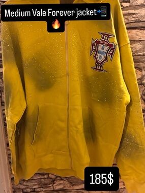 Yellow Crystal-Studded Zip-Up Jacket with Crest Patch
